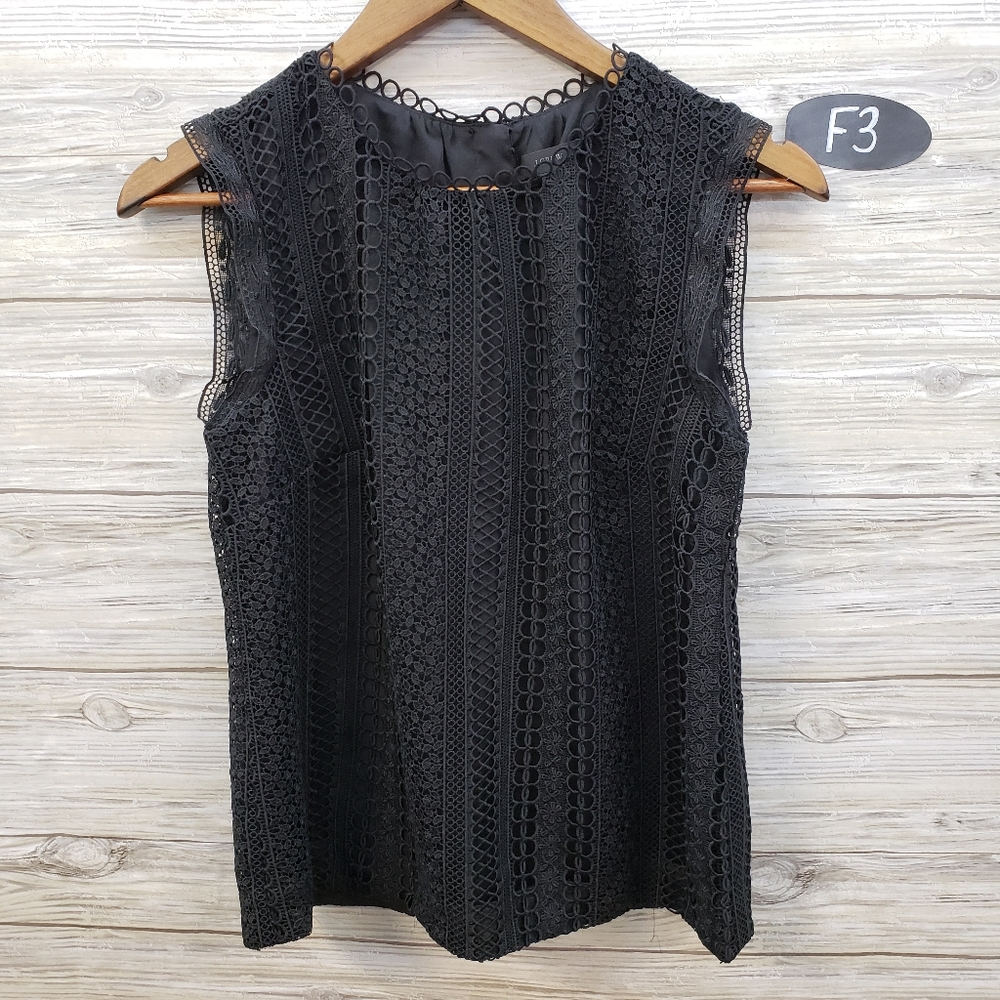 J Crew Black Embroidered Lace Sleeveless Top